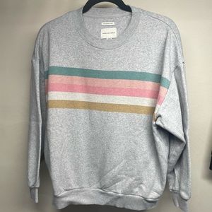 American Eagle Small Rainbow stripe Gray Sweatshirt Crewneck Ahh-mazingly Soft